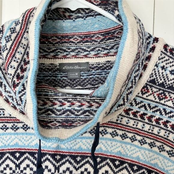 Eddie Bauer Wool Blend Nordic Fair Isle Cowl Neck Pullover Sweater Womens Medium - Picture 2 of 5
